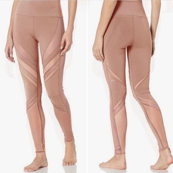 ALO Yoga Epic Matte & Glossy Mesh Pink Mauve Netted Leggings - Picture 1 of 12
